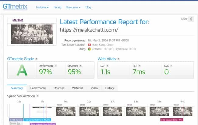 melakachetti.com speedtest with gtmetrix